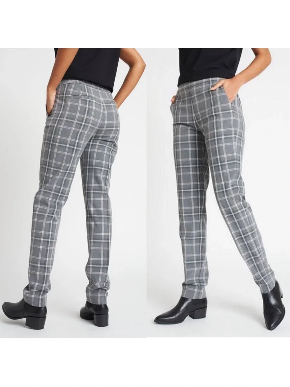 Kit and Ace Plaid Go To Trouser Pant Grey Plaid Size 8 Office Preppy Academia - Picture 1 of 12